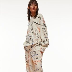 H&M Studio Cream Graphic Graffiti Sweatshirt